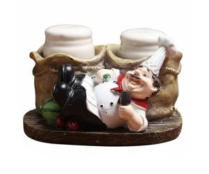 Chosertory Figurine Chef en Résine Porte-bouteilles Sculpture Artisanale Panier Support Épices Conception Unique Adaptée pour Décoration Cadeau Comptoir de Cuisine, Chef Menteur