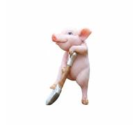 Chosertory Figurine Cochon Décorative Ornement Cochon Sculpture Porcine Mini Statue Statuette Animal en Résine Charmante pour Décors de Pots Bonsaï Dioramas de, Cochon avec Pelle