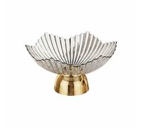 Chosertory Plateau de Service Industriel Bol sur Pied Texturé Design Pétale Nettoyage Simple Paroi Lisse Approprié pour Réunion Familiale Buffet, Blanc, Rond Doré