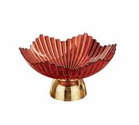 Chosertory Plateau de Service Industriel Bol sur Pied Texturé Design Pétale Nettoyage Simple Paroi Lisse Approprié pour Réunion Familiale Buffet, Rouge, Or Rond