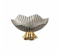Chosertory Plateau de Service Industriel Bol sur Pied Texturé Design Pétale Nettoyage Simple Paroi Lisse Approprié pour Réunion Familiale Buffet, Gris, Fleur Dorée