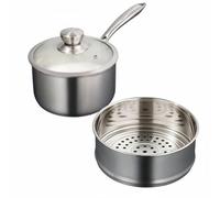 Chosertory Poêle en Acier Inoxydable Sauteuse avec Revêtement Composite pour Diffusion Uniforme de la Chaleur et Conception Antidébordement Convient pour, 16CM, Avec Panier Vapeur