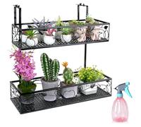 Chostky Support de plantation à 2 niveaux pour balcon, balustrade suspendue, panier de pot de fleurs, support réglable avec 1 flacon pulvérisateur en plastique pour balcon, terrasse, véranda, clôture,