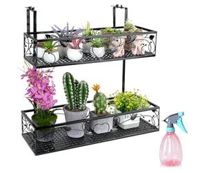 Chostky Support de plantation à 2 niveaux pour balcon, balustrade suspendue, panier de pot de fleurs, support réglable avec 1 flacon pulvérisateur en plastique pour balcon, terrasse, véranda, clôture,
