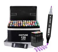 CHOTUNE Marqueurs à Alcool 120 Couleurs avec Pointe Douce et Pointe Fine, Alcohol Markers Set Permanent avec Sac et Base Noirs