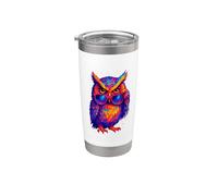 Chouette colorée et amusante avec lunettes de soleil, pop art, hibou aigle Gobelet isotherme en acier inoxydable double paroi