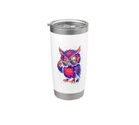 Chouette colorée, pop art et hibou aigle, chouette cool avec lunettes de soleil Gobelet isotherme en acier inoxydable double paroi