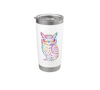 Chouette colorée, pop art et hibou aigle, chouette mignonne avec lunettes Gobelet isotherme en acier inoxydable double paroi