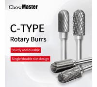 Chowmaster-Fraise à distance en carbure, lime à distance en acier au tungstène, meulage des métaux, ébavurage, type C CX, double fente simple, tige 6mm, 6-16mm