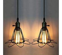Chrasy 2PC Industriel E27 Métal Suspensions Cage Retro Plafonnier Luminaire Edison Culot de E27 Antique Suspensions Luminaire Cage Pendentif Luminaire Cage Forme de Badminton
