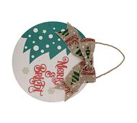 Chrees Plaque de Noël en bois à suspendre avec nœud et lettres vertes, porte ronde décorative pour décoration de vacances