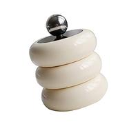 Chrees Support Qtip, Récipient de Stockage de Coton-tige en Résine Fait à la Main avec Couvercle d'étanchéité, Boule en Acier Inoxydable, pour Cadeau Organisateur de Maquillage de (Blanc laiteux 3