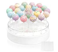 CHRI Support de sucettes à 22 trous avec 100 bâtonnets à cake pop - Réutilisable - Transparent - Pour fête prénatale, mariage, anniversaire, buffet de bonbons