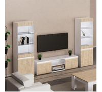 CHRIS OAK - Ensemble Salon meuble TV Laqué Blanc Brillant Aspect Bois