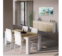 Séjour Table + Buffet Laqué Blanc Brillant Aspect Bois - CHRIS OAK - ALTOBUY Marron G