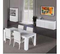 Séjour Complet avec Vitrine 2P Laqué Blanc Brillant et Imitation Marbre - CHRIS WHITE - ALTOBUY Blanc G