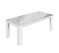 Table Repas Laquée Blanc Brillant Plateau Imitation Marbre - CHRIS WHITE - ALTOBUY Blanc G