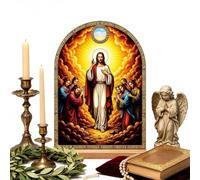 Christian Home Decor Support en acrylique avec base en bois Motif Jésus | Accent catholique pour homme et femme, appartement, salon, cheminée, étagère de prière, coin de bureau