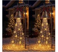 Christmas Bell Cascade Luminaire Solaire De Noël, LED Jardin | Lumière Solaire à LED Blanc Chaud en Cascade, décor cloche & étoile, pour allées, jardin, gazon et ambiance de fête.