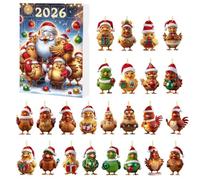 Christmas Calendar, 24 Days Countdown Calendar, Acrylic Ornaments (Chicken) | Calendrier De Compte À Rebours De Noël Avec 24 Pendentifs Amusants En Forme De Poussin, Pour Fenêtre, Porte, Arbre, Rétrovise