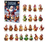 Christmas Calendar, 24 Days Countdown Calendar, Acrylic Ornaments (Chicken) | Calendrier De Compte À Rebours De Noël Avec 24 Pendentifs Amusants En Forme De Poussin, Pour Fenêtre, Porte, Arbre, Rétrovise