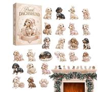 Christmas Calendar Countdown 24 Days Cute 2D Acrylic Dachshund Decoration | Christmas Countdown Calendar Figurine Set for Dog Lovers Bedside Table Mantelpiece Living Room