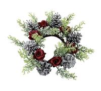 Christmas Candle Rings, 7-inch Candle Holder Ring, Rustic Christmas Candle Garland, Artificial Floral Candle Ring, Festive Berry Candle Wreath, Holiday Candle Holder Ring, Green Candle Garland,
