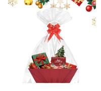 Christmas Cardboard Basket - Red Decor Organizer for Holiday | Handles with Bow Design, Home Party Accessory, Wedding New Year Eve Storage, Festive Gift Container for Family Use