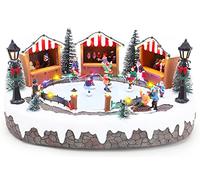 Christmas Concepts® 38cm Patinoire Animée avec Scène de Marché de Noël Lumières LED et Musique - Fonctionne sur Secteur - Village de Noël