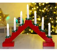 Christmas Concepts® Pont rouge en bois de bougie en bois avec des lumières LED chaudes - Batterie activée