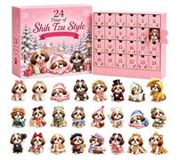 Christmas Countdown Dog Ornaments - 2D Flat Shih Tzu | 24-Day Holiday | 7 Inch Acrylic Collectible Figurine Set, 200g Lightweight Holiday Display, For Kids Pet Lovers Tree Mantels & Windowsills