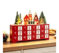 Christmas Countdown with Drawers - with LED Light 24 Days Wooden Village | 2026 Christmas Countdown Calendar for Adults Kids Home Tabletop | New Year Party Events Christmas Countdown with Drawers with