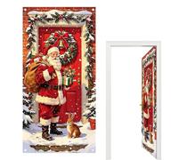 Christmas Door Banner - Santa Fabric Cover, Large Festive Entrance Decor | Santa Door Cover - Seasonal Welcome for Holiday Parties, Winter Gatherings | Large Fabric Hanging for Entryway Decoration