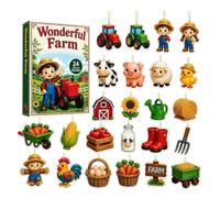 Christmas Farm Ornament Calendar, Rustic Acrylic Collectibles, 24 Piece | Christmas Calendar Advent 18*26cm, For Holiday Birthday Party Offices Car Home Room Classroom School Apartment