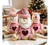 Christmas Gift Bags with Zipper, 3 Pack Reusable Christmas Gift Bags (B) | Santa Snowman Reindeer Holiday Treat Bags for Candy, Small Toys, Apples & Gifts