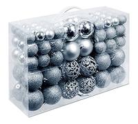 Christmas Gifts Set de 100 Boules de Noël - Décoration - Incassable - Intérieur & Extérieur - Plastique - Ø3/4/6 cm - Mat, Brillant, Pailleté et Ouvert - Argent