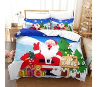 Christmas Housse De Couette D Imprim¿¿ Santa Claus- Parure De Lit Microfibreavec Fermeture ¿¿Clair Housse Couette Imprim¿¿ Avec Taies D'oreiller Single£¿X