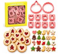 Christmas Linzer Lot de 10 mini emporte-pièces en plastique, 32 styles de moules en forme de bonhomme en pain d'épices pour les fêtes d'hiver