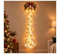 Christmas Magic Trail Wall Light Train with Cascading LEDs (#E) | Warm white glow, star and snowflake accents, battery powered, approx. 31.49 in tall