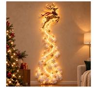 Christmas Magic Trail Wall Light Train with Cascading LEDs (#F) | Warm white glow, star and snowflake accents, battery powered, approx. 31.49 in tall