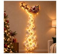 Christmas Magic Trail Wall Light Train with Cascading LEDs (#I) | Warm white glow, star and snowflake accents, battery powered, approx. 31.49 in tall