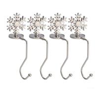 Christmas Mantel Stocking Hooks 4pcs Stainless Steel Non-Slip | Stainless Steel, Holds 10lbs, Non-slip Pads, 4 Designs: Elk, Tree, Snowman, Snowflake, No Tools Needed