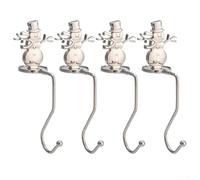 Christmas Mantel Stocking Hooks 4pcs Stainless Steel Non-Slip | Stainless Steel, Holds 10lbs, Non-slip Pads, 4 Designs: Elk, Tree, Snowman, Snowflake, No Tools Needed