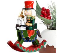 Christmas Nutcracker Ornament - Wood 9.5x24.5x30cm 3.74x9.65x11.81in | Green Body Red Hat Rocking Horse Nutcracker Soldier Figurine | Wooden Christmas Decor For Tabletop Mantel Shelf Fireplace