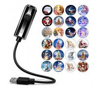Christmas Projector Indoor, USB Plug and Play with 24 Christmas Films | Bring Christmas scenes to walls and ceilings with 24 interchangeable films, USB power and a flexible gooseneck.