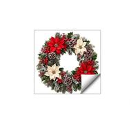 Christmas Red Wreath pour static Cling Window Sticker 38cm Reusable | PVC Material, Fade-resistant, Bubble-free Water Application, Festive Poinsettia Design For Home Glass Decor