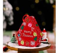 Christmas Tinplate Present Box 10x8cm Cartoon Handle Polygone Design | Cartoon festive pattern red color portable strap geometric shape for holiday decorating and storing small items
