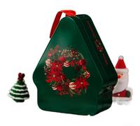 Christmas Tinplate Present Box 10x8cm Cartoon Handle Polygone Design | Cartoon festive pattern red color portable strap geometric shape for holiday decorating and storing small items