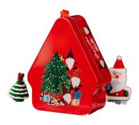 Christmas Tinplate Present Box 10x8cm Cartoon Handle Polygone Design | Cartoon festive pattern red color portable strap geometric shape for holiday decorating and storing small items