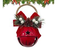 Christmas Tree Bells Rustic Metal Pendant with Pine Cone Bow Berries | Large Christmas Jingle Bells for Indoor Outdoor Home Porch Fireplace Mantel Doorknob Windowsill Stairs